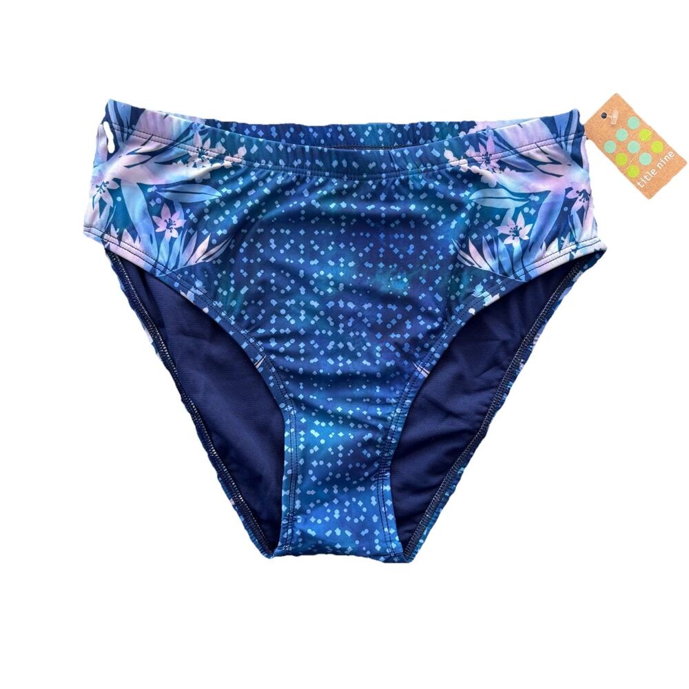 Title Nine Bikini Bottom High Waist Blue Women Size Small Floral NWT